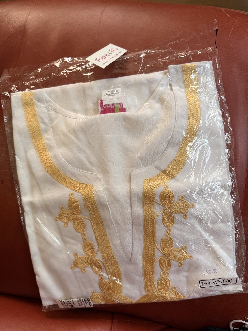NWT Top It Off White Gold Embroidered Tunic Top Women's XL Boho